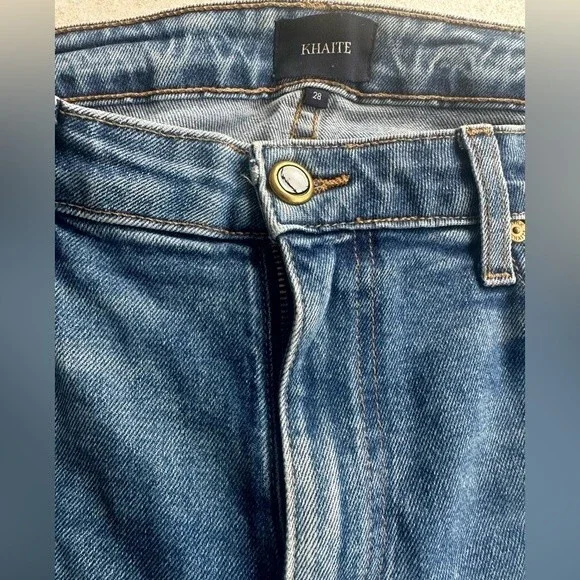 Khaite Alissa Crop Jeans Raw Hem Frayed Cotton Blend Blue Women's Size 28